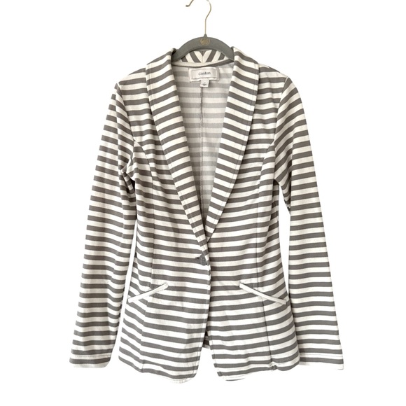 Caslon Women’s Gray White Striped Blazer Jacket Size Small Cotton - Picture 7 of 16